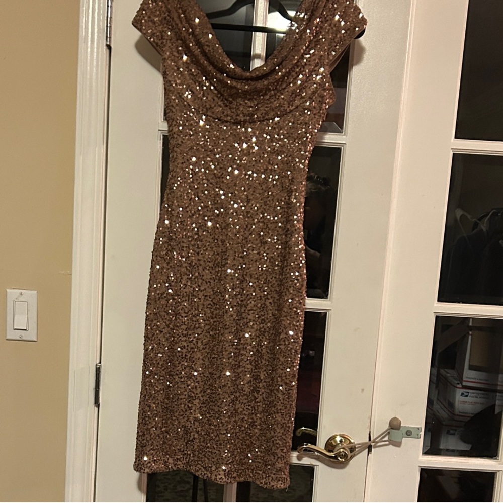 Vince Camuto Sequin Evening Dress Bronze Sequin Cap Sleeve $178 NWT
